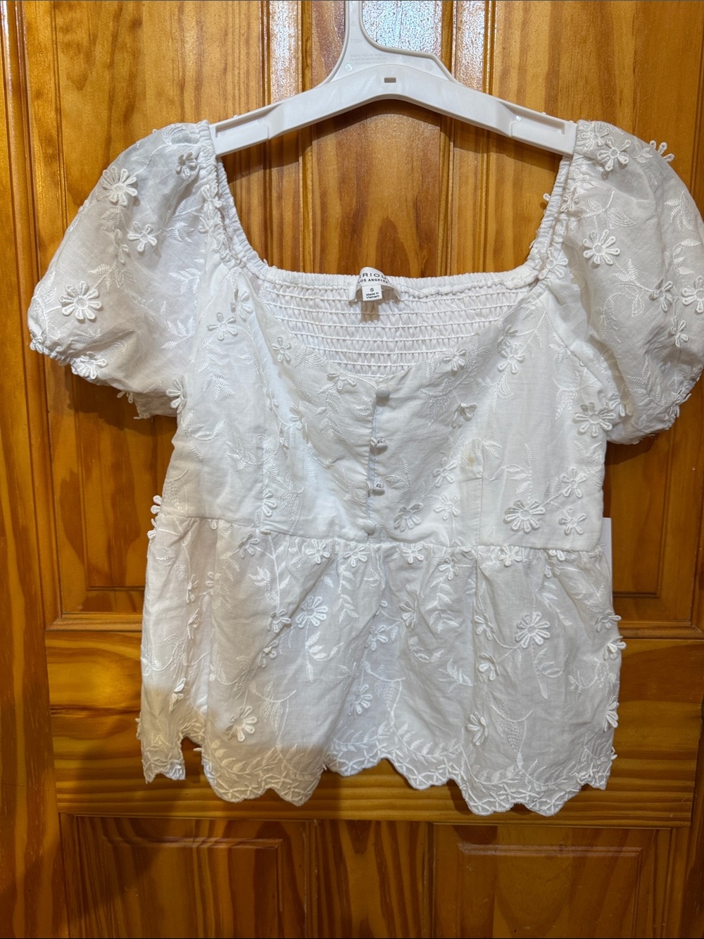 NOBO White Embroidered Puff-Sleeve Peasant Top